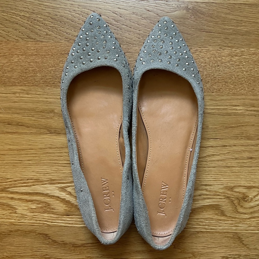 J.Crew Gray Suede Studded Pointed Toe Flats Size 7